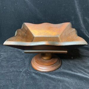 EUC MCM Vintage Square Wooden Pedestal Bowl with Wavy Edges